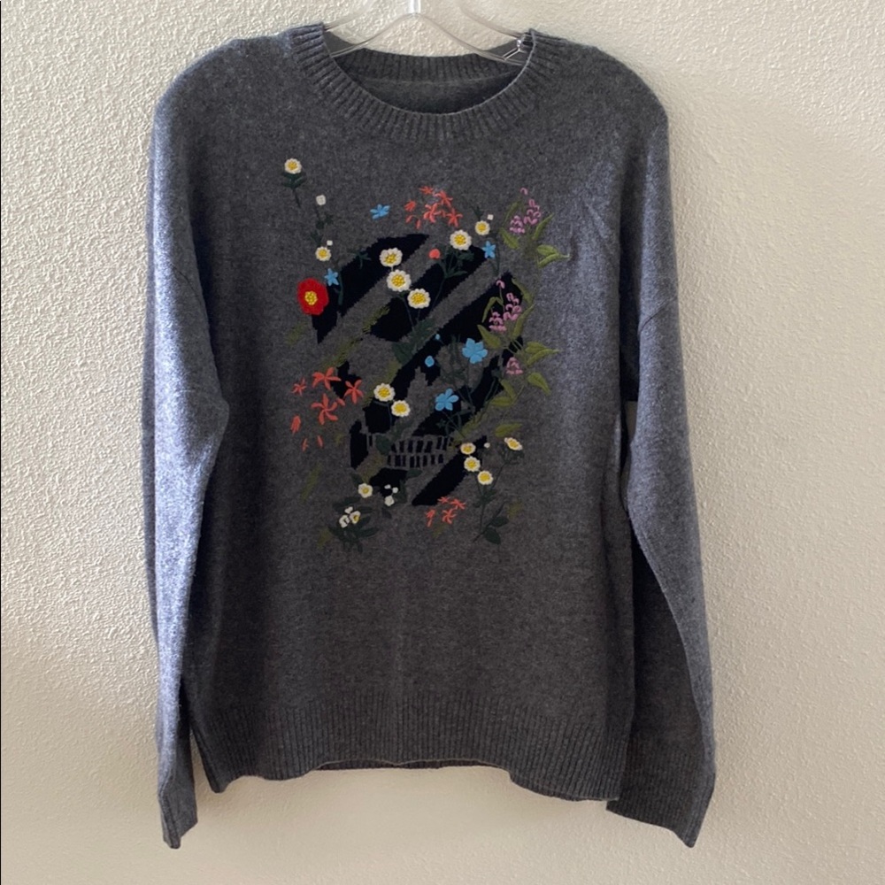Gray Floral Embroidered Sweater